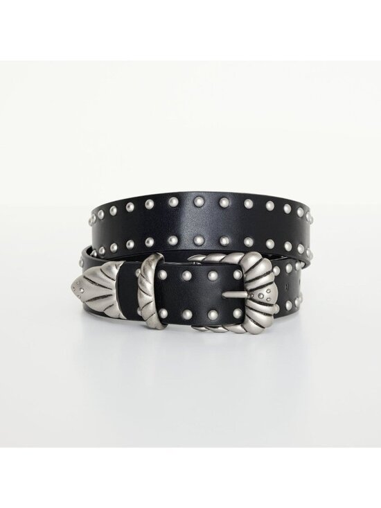 Good American Accessories - NWT GOOD AMERICAN M/L Studded Black Gold Vegan Leather Metal Buckle Belt Cowgirl